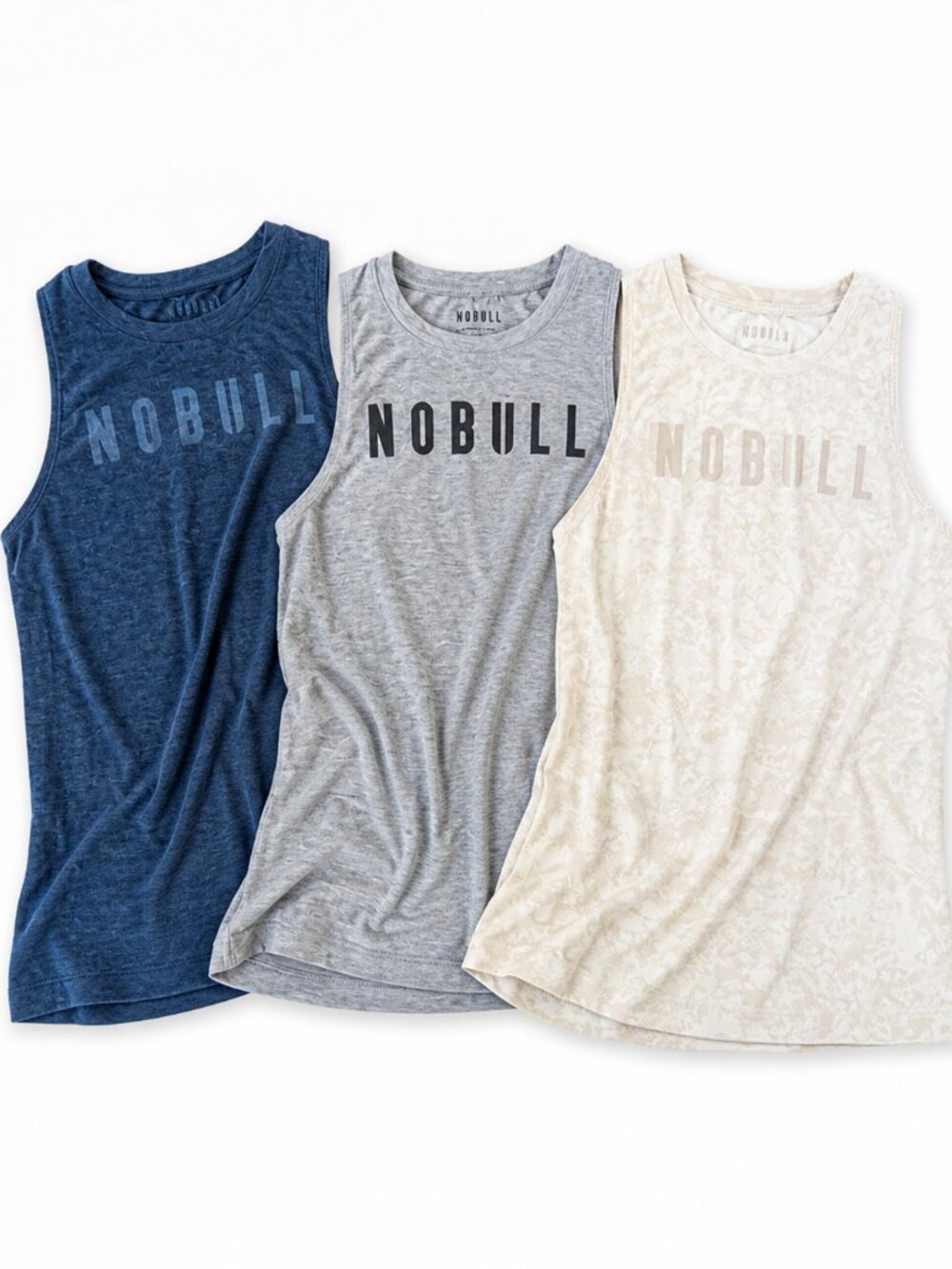 NOBULL High Neck Tank Tops Small | 3 Pack Blue Gray Cream | Athletic Workout